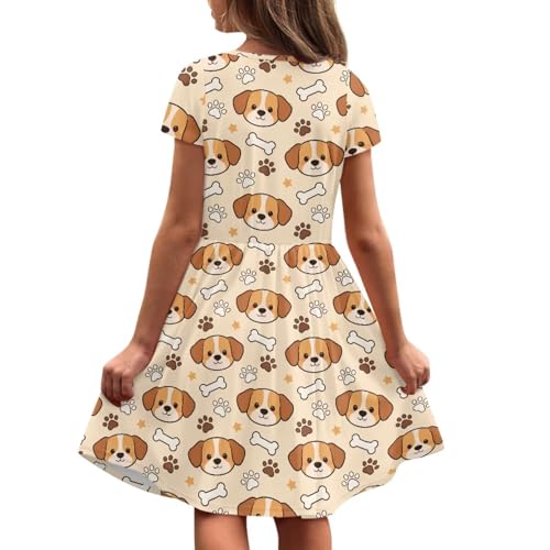 Image of Girls Dress with Pockets Basic Short Sleeve High Waist Swing Skater Dress School Party Dress for Kids