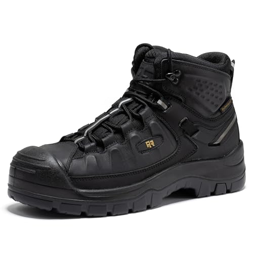 Image of ROCKROOSTER Woodland Waterproof Composite Toe Work Boots for Men, 5" Comp Toe Cap Non-Slip Rubber Safety Boot, Black Leather Construction Hiking Boots, Comfortable, ASTM F2413-18 EH (AK661BK US 9)