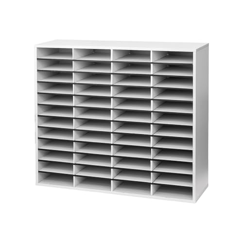Fellowes 48 Compartment, Light Duty Literature Organizer with Corrugated Cardboard Shelves and Sturdy Surround, Dove Gray
