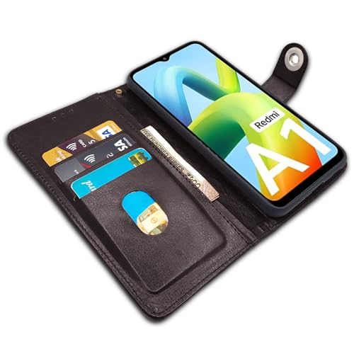 Image of Pikkme Redmi A1 | Redmi A2 Flip Cover Leather Finish | Inside TPU with Card Pockets | Wallet Stand and Shock Proof | Complete Protection Button Flip Case (Coffee)