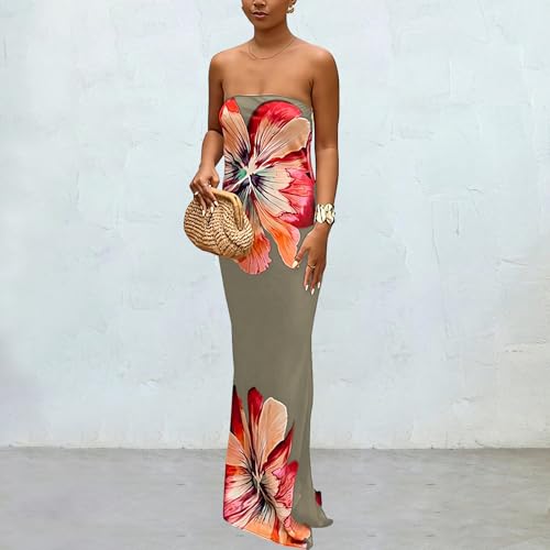Image of Women Y2k Strapless Maxi Dress Summer Backless Floral Long Tube Dress Off Shoulder Cocktail Party Dress