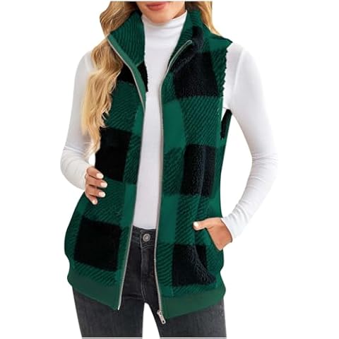 Women's Plaid Sherpa Fleece Gilet Jacket Cover