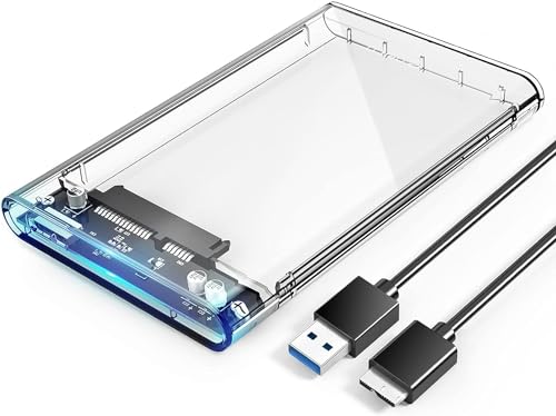 ORICO Festplattengehäuse 2,5'' USB 3.0 auf SATA 3.0 Externes Gehäuse für 7mm 9,5 mm 2,5 Zoll SATA HDD und SSD, Werkzeugfreie und UASP Beschleunigung (Transparent)-2139U3