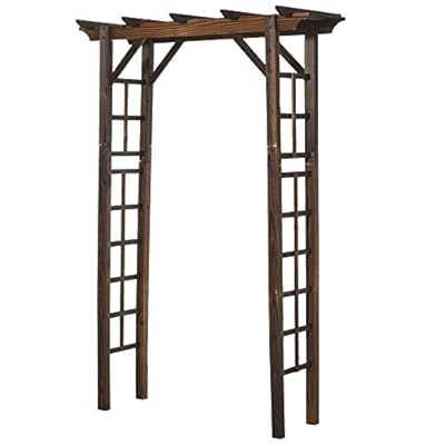 Outsunny 85" Wooden Garden Arbor for Wedding and Ceremony, Outdoor Garden Arch Trellis for Climbing Vines, Fir Wood, Carbonized Color