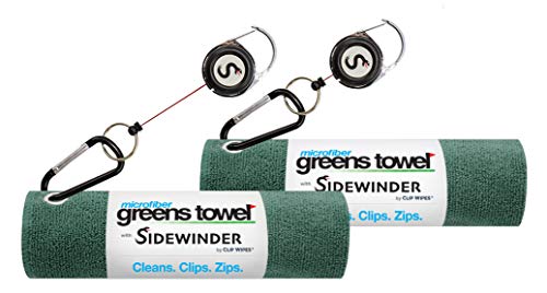 GREENS TOWEL 2 Pack Golf Clip Towels with Sidewinder Retractable Coil, Plush Microfiber nap Fabric, 16x16, The Original GREENS TOWEL with Zip Cord. (Forest)