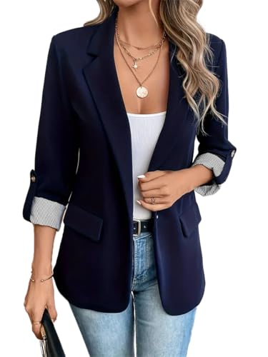 Women's Blazers Business Casual Long Sleeve Notch Lapel Collar Open Front Suit Jackets with Pockets