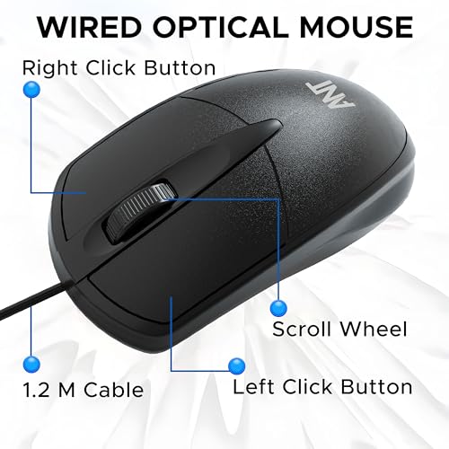 Image of Ant Globe 10 Wired Optical Mouse with 1200 DPI, USB Connectivity, Lightweight Design, Durable 3 Buttons, Compatible with Windows /Mac /Linux Black