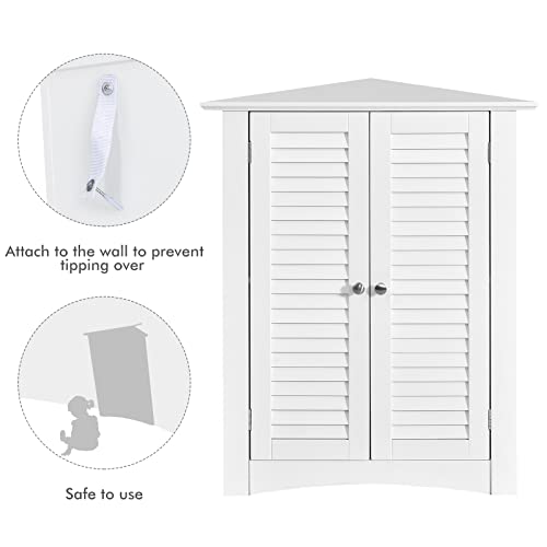 Luarane Wooden Corner Cabinet, Bathroom Floor Cabinet With Double Shutter Doors Adjustable Shelf, Free Standing Storage Organizer Cabinet For Bedroom Living Room Kitchen (White) #TOP5