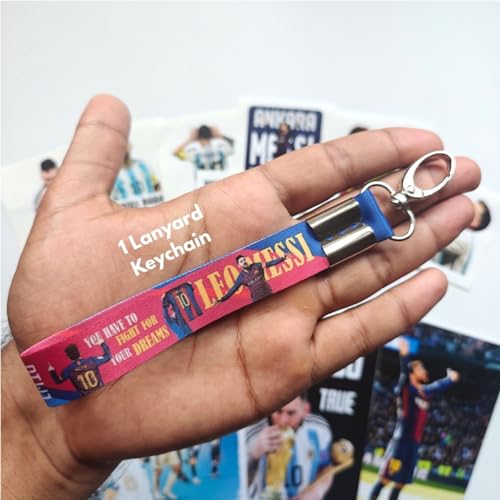 Image of TenorArts Lionel Messi Gift Box Merchandise for Fans - 5x7 Inches Laminated Photo Frame,1 Messi Keychain, 1 Badge, 4 4x6 inches Sized Posters, Multi sized Stickers - 5 items in 1 Box | Perfect for Gifting Football Fans