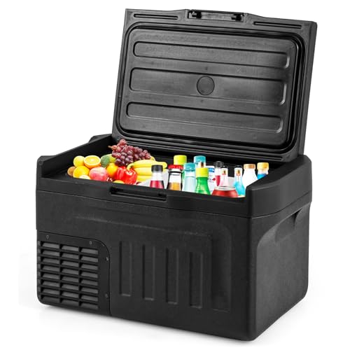 COSTWAY Portable Car Refrigerator, Car Fridge with Adjustable Range -4℉~68℉, 12/24V DC 100-240V AC Electric Cooler Freezer with Divider for Camping, RV, Travel, Fishing, Home, Black (23-quart)