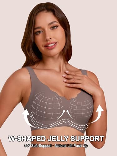 COCOMARTS Jelly Bras for Women No Underwire Seamless Push Up Scalloped Tshirt Bralettes Comfortable Wireless Everyday Bra Coffee Medium — view 3