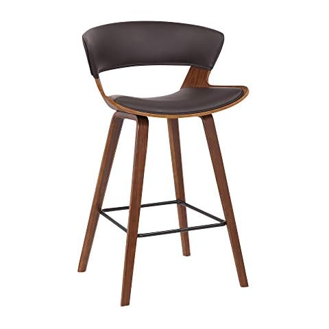 Armen Living Jagger Modern 26" Wood and Black Faux Leather Counter Height Barstool Cover
