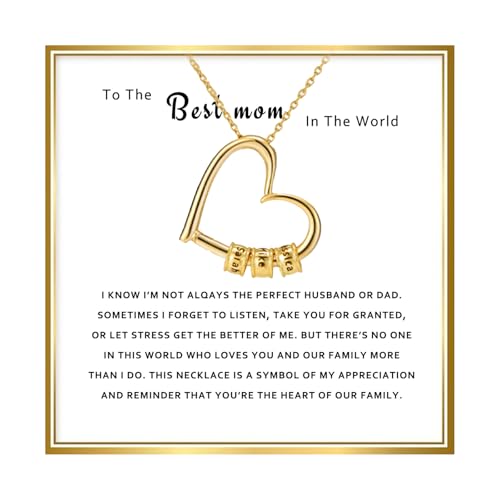 ziella To My Mom Necklace -Family's Love Engraved 1-7 Name Pendant with LED Gift Box, Customized Necklaces for Women,Personalized Heart Custom Name Gift for Mother's Day