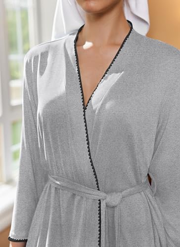Ekouaer Robes for Women Knee Length Kimono Bathrobe 3/4 Sleeve Sleep Robe Cozy Sleepwear with Pockets S-XXL2