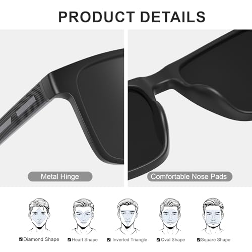 Polarised-Sunglasses-Mens-Womens-Unisex-Classic-Retro-UV400 Protection Rectangular Sunglasses Black Sun Glasses Ultralight Shades For Cycling Driving Fishing - Image 5