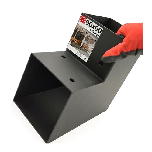 LUN FIX L-Verbinder 90x90 Stahl verzinkt schwarz pulverbeschichtet Pfostenverbinder Holzverbinder Pfostenträger 92x185x183 5x1 5 mm Eckverbinder für Pergola Carport Zaun Holzbalken Verbinder