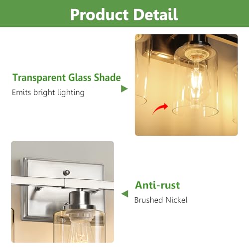 Image of Ascher 5-Light Bathroom Light Fixtures, Modern Brushed Nickel Vanity Lights Over Mirror, Wall Lights with Clear Glass Shades for Hallway, Cabinet, Porch, Bedroom