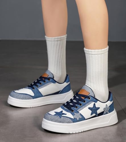 Star Shoes Walking Sneakers for Women Cute Sneakers Round Toe Y2K Aesthetic Cute Shoes Anti-Slip Comfort Pink/Black/Blue 6