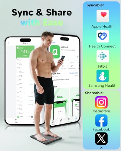 Image of arboleaf Smart Scale for Body Weight and Fat, Bluetooth Digital Bathroom Scale, Body Composition Analyzer with App, 14 Metrics Include BMI, 400lb Capacity(Black)