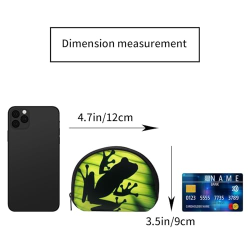 Portable Coin Purse Tropical-Frog-Shadow-On-Leaf Mini Zippered Money Pouch Card Holder2