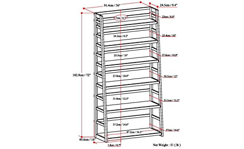 Image of SIMPLIHOME Acadian SOLID WOOD 72 inch x 36 inch Transitional Wide Ladder Shelf Bookcase in Brunette Brown for the Living Room, Study Room and Office