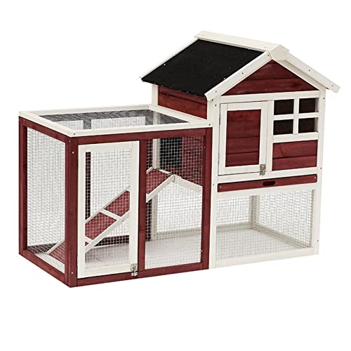 XLYYLM Kaninchen Hutch Indoor Outdoor, hölzerner Hühnerstall, Häschenhutch mit Lauf, Belüftungstür, abnehmbares Tablett…