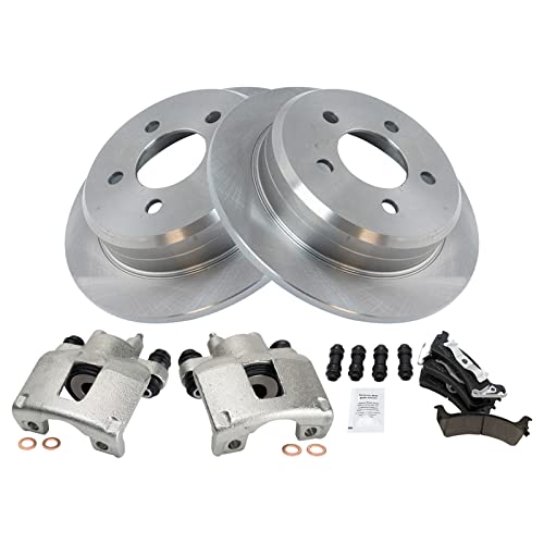 Image of TRQ Rear Brake Pad and Rotor Set Ceramic Solid Rotors Calipers | For 1995-1998 Jeep Grand Cherokee