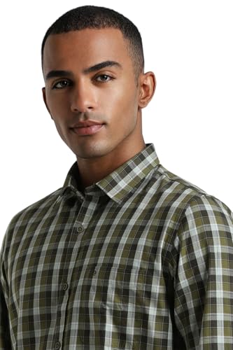 Image of Peter England Men 100% Cotton Slim Fit Checkered Casual Everyday Full Sleeve Shirt |