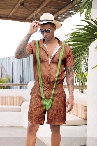 RAISEVERN Mens Romper Zipper Jumpsuit Male Shorts Sleeve One Piece Overalls Bro Outfits2