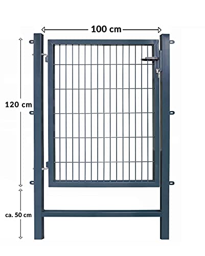 Gartentor Easy (Besonderheit : kein ausrichten der Pfosten notwendig durch Querverbindung !), BxH 100x120 cm, anthrazit - Tor für Doppelstabmattenzaun - komplett mit Pfosten, Montagematerial & Schloss