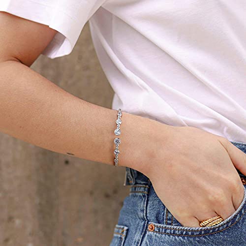 Nuzon Silver Open Cuff Oval Bangles For Women Aaa Cubic Zirconia Ball Beaded Stackable Bracelets Adjustable Minimalist Jewelry Gift For Girls #TOP1