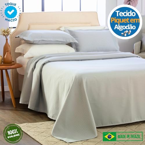 Cobre Leito Milão de Tecido Piquet Liso King 60% Algodão 40% Poliester Kit 3 peças com 2 Porta Trave