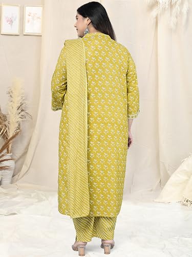 Image of MIRCHI FASHION Pure Cotton Plus Size Straight Kurta Set with Dupatta | 3 Piece Summer Ethnic Kurta Pant Set | Office Wear Salwar Suit for Women