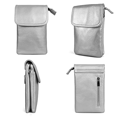 Image of befen Genuine Leather Small Crossbody Bags for Women Cell Phone Bag Cross Body Purses,Silver Zipper