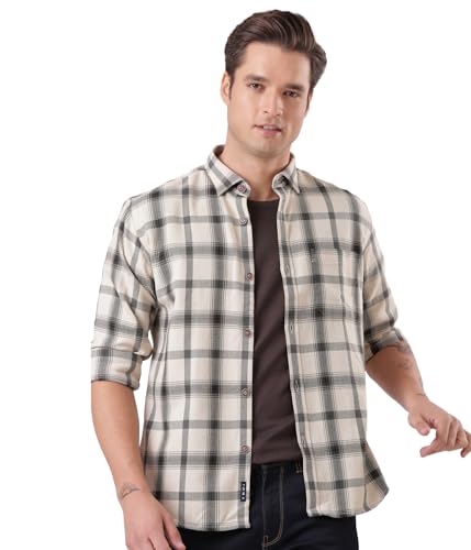 Image of TURMS Men's Casual Checks Shirts, Odor Control, Moisture Wicking, Button Down Collar, Cool Tech Cotton Fabric, Tailored Fit, Full Sleeve