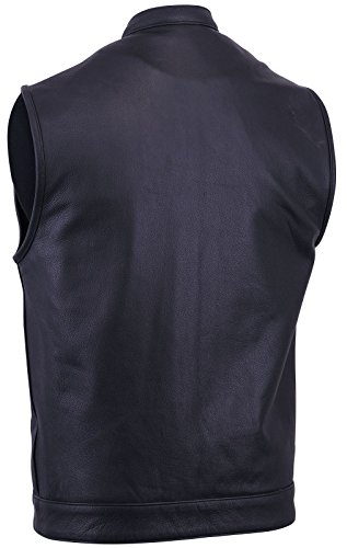 Men's Sleeveless Leather Vest Club Style W/Gun Cell Glasses Pockets Motorcycle Riders Jacket
