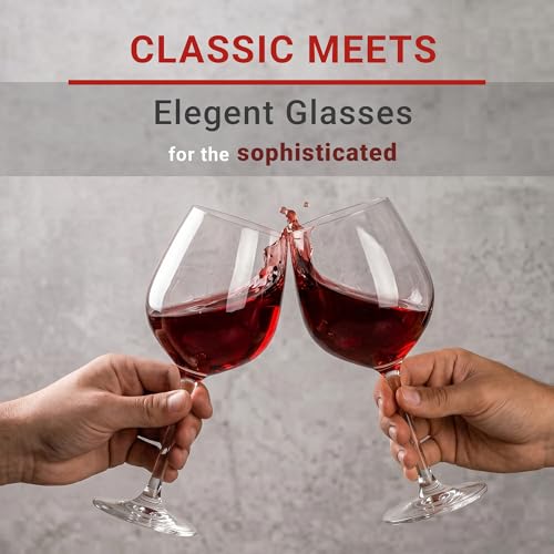 Image of Femora Italian Red Wine Glass Set of 2, 300 ml Crystal Glassware, Shatter Resistant Long Stem Wine Glasses for Red Wine, Dining Table & Home Bar