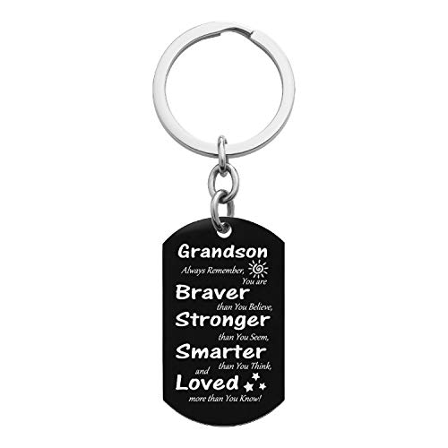 Grandson Braver Stronger Smarter Love Granddad Grandma Photo Engraving Custom Dog Tag/Necklace - Black/Blue