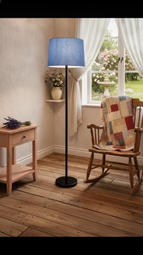 Image of Modern Floor Lamp with Fabric Shade, Metal Base, Red | Standing Lamp, Living Room & Bedroom, Warm Ambient Lighting, Home Decor (Blue)