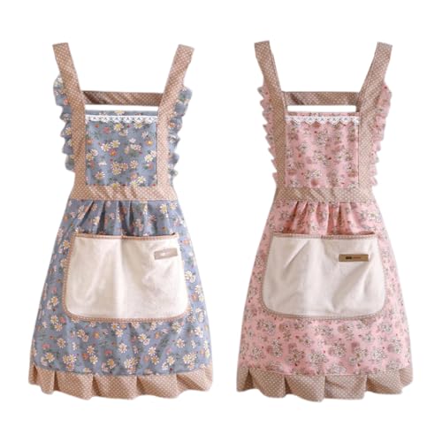 2 Piezas Delantal Antiincrustante y Ajustable, Delantal de Cocina Unisex adulto Impermeable con Bolsillos, con Bolsillos, para Repostería, Restaurante, Limpieza del Hogar