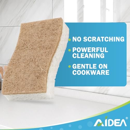 Image of AIDEA Sponges Kitchen, 9Count, Dish Sponges Non Scratch, Natural Sponge for Non-Stick Cookware, Cellulose Scrub Sponge for Dishes, Cleaning Power for Kitchen, Bathroom, Household