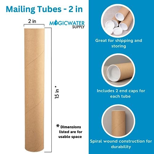 MagicWater Supply Mailing Tube - 2 in x 15 in - Kraft - 2 Pack - for Shipping and Storage of Posters, Arts, Crafts, and Documents - Thumbnail 2