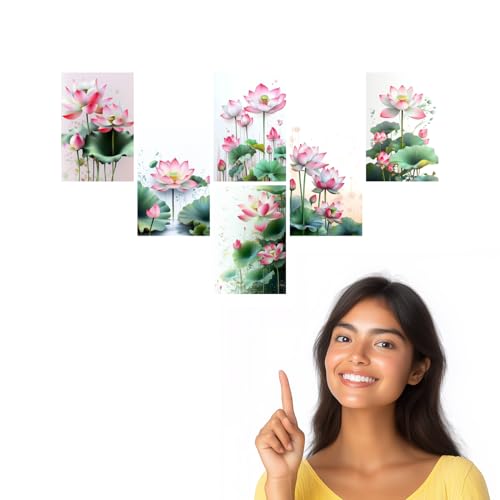 Image of SiddArtify Lotus Flower Wall Art Poster Print Set - Botanical Floral Decor for Bedroom Living Room Office - Set of 2-4x6 Inch - Board (Pack of 6) - Sticker (Pack of 6)