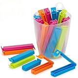 MIJOMA Juego de 20 clips de cierre, herméticos y reutilizables, cierres de bolsas en 2 tamaños con caja de almacenamiento, aptos para congelador y colores surtidos