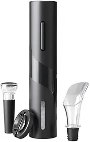 Kit Abridor de Vinhos Elétrico Automático, Saca Rolhas Profissional, Preto