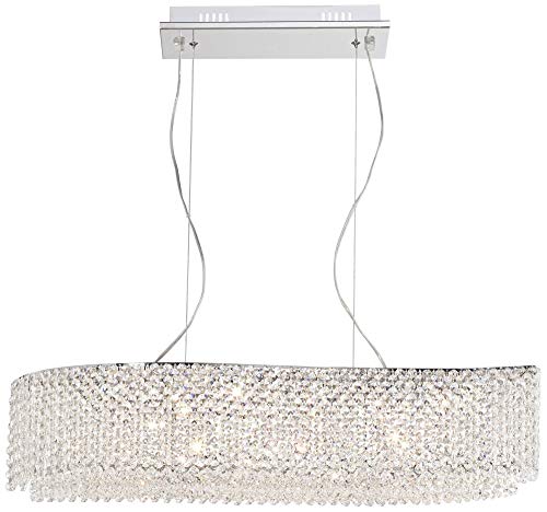 Vienna Full Spectrum Adali Curve Chrome Linear Pendant Chandelier Lighting 32" Wide Modern Crystal Wave 12-Light Fixture For Dining Room Living House Home Foyer Kitchen Island Entryway Bedroom #TOP1