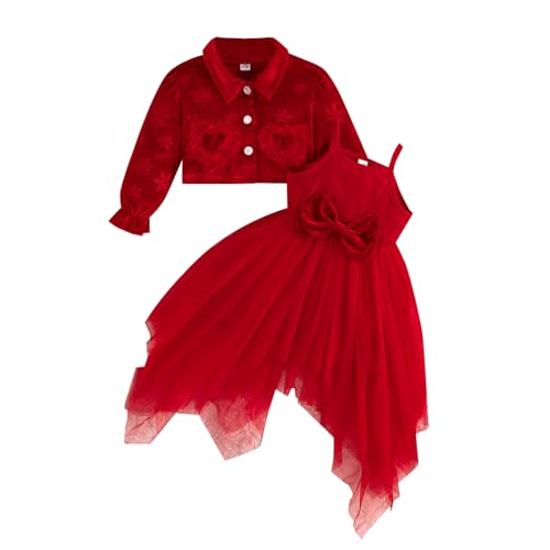Winmany Baby Mädchen Weihnachten Tutu Kleid Kleinkind Rot/Grün Langarm Samt Achselzucken Strickjacke Unregelmäßige Tüllkleider Hochzeit Geburtstag Party Outfits
