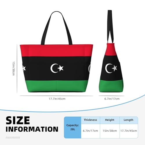 Libyan Flag Extra Large Tote Bag For Women,Foldable Beach Bag With Pocket Weekender Travel Overnight Bag4