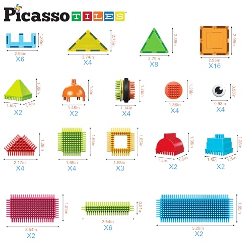 Image of PicassoTiles Magnetic Tiles & Hedgehog 2-in1 Interlocking Brush Connector Magnet Building Blocks Construction Set Learning Playset STEM Toys Development Preschool Education Toy Toddler Age 3 Up PTE21