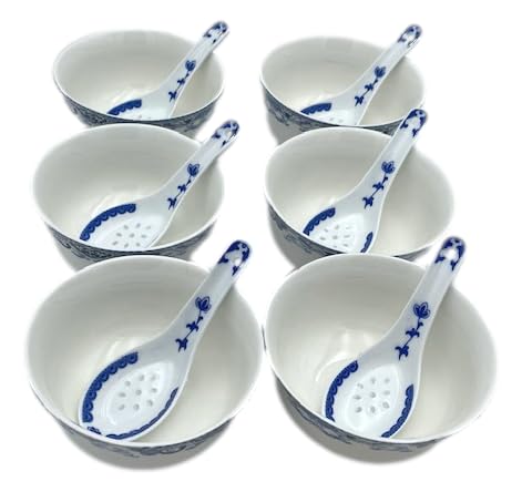 Festcool 6 Pcs Fine Bone China Blue and White Chinese